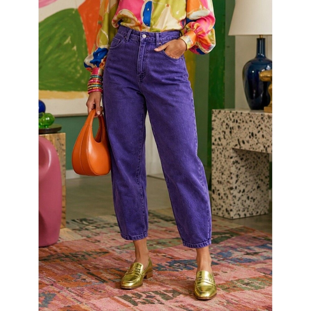 Vtg 80s Purple Barrel Leg Jeans 13 Ultra High Rise Artsy Balloon Denim Whimsical